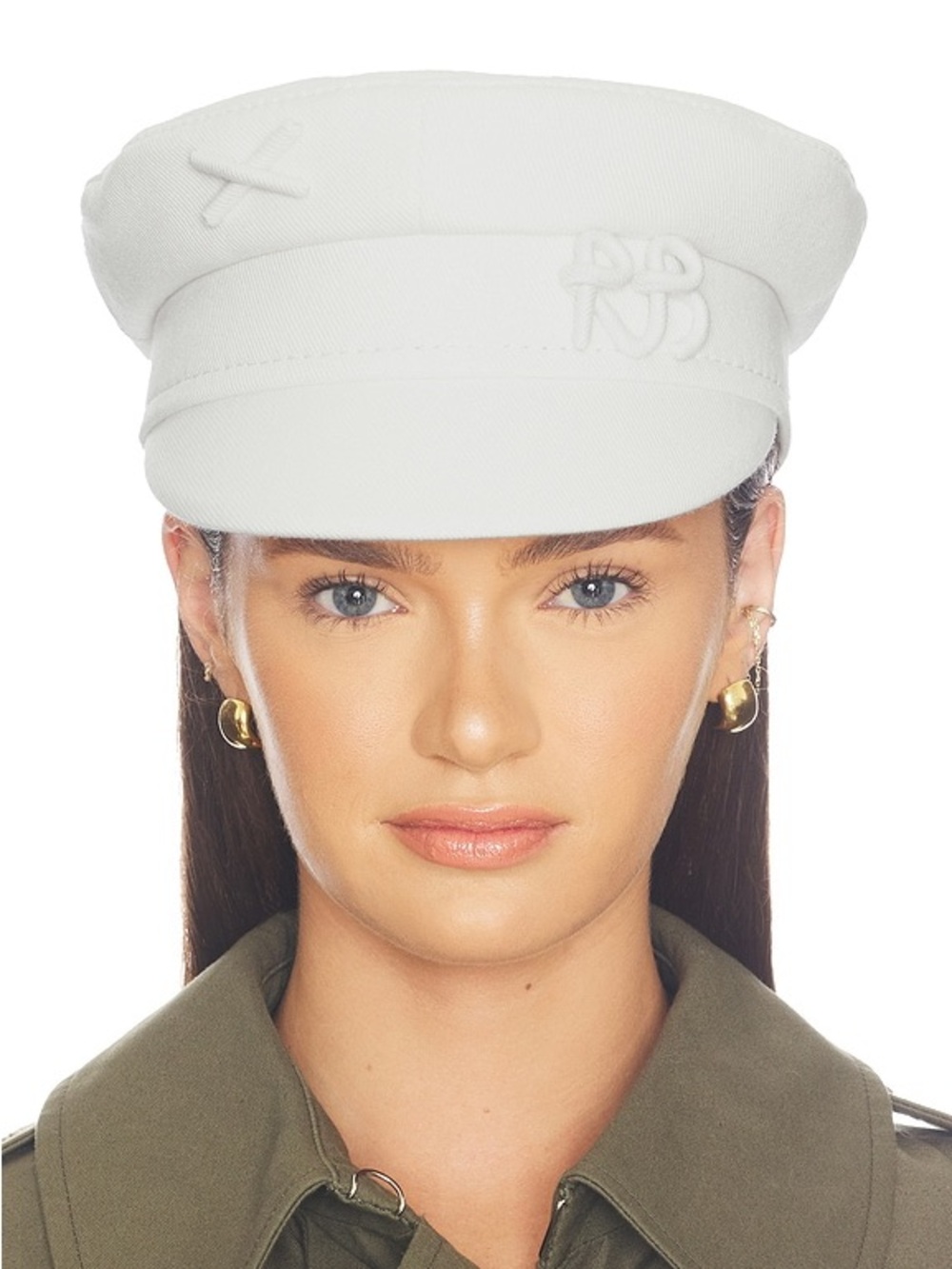Ruslan Baginsky Monogram-embellished Baker Boy Cap in White Women’s Hat XS